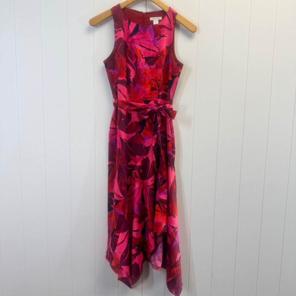 London Times Cocktail Floral Satin Dress Size 2 Womens Size 2 Abstract Artsy